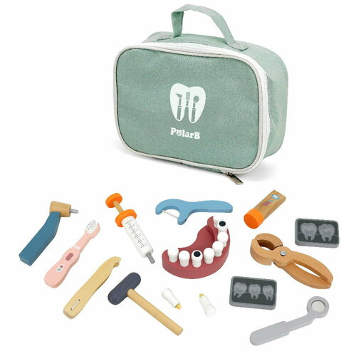 VIGA PolarB Набор доктора Дантист 14 предметов дерево в серой сумочке 44202 с 3 лет 2030₽