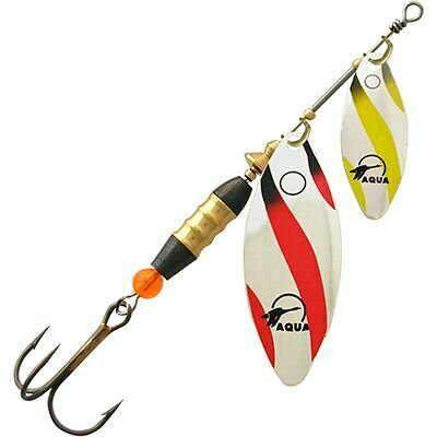Блесна для рыбалки AQUA DOUBLE LONG 16,0g, лепестки № 1 + № 3, цвет DUL-01 (серебро, желтый, красный), 1 штука
