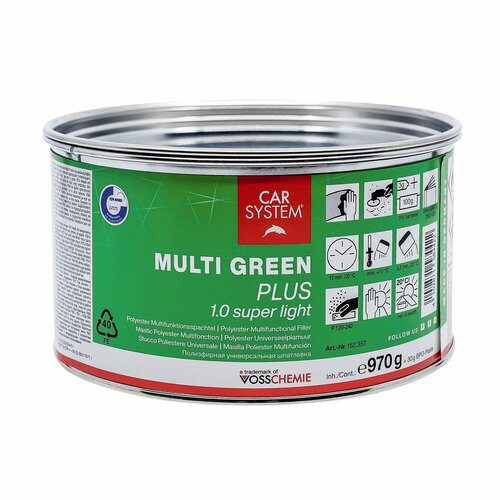 Полиэфирная шпатлёвка Carsystem Multi Green PLUS 1.0 суперлёгкая 1 кг (с отвердителем)