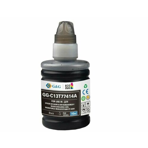 чернила t7741 пигментные для аппаратов epson 140 ml black Картридж струйный G&G GG-C13T77414A черный (140мл) для Epson M100/105/200/205