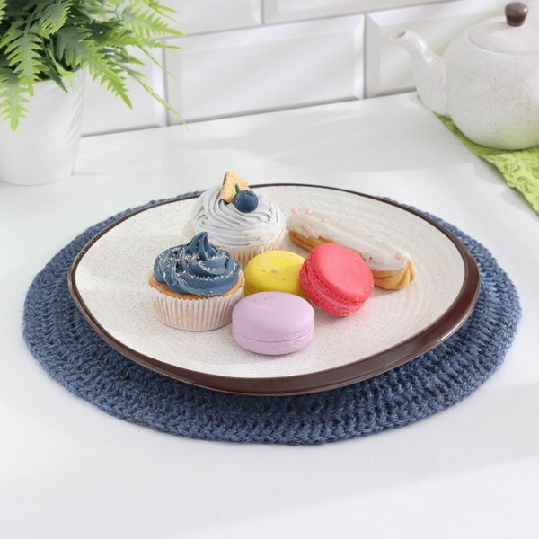 фото Салфетки сервировочные, D 35 см, синий, джут