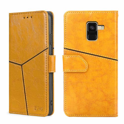 Чехол-книжка MyPads для Samsung Galaxy A8 Plus (2018) / Самсунг А8+, объединяет геометрию (золотой желтый)