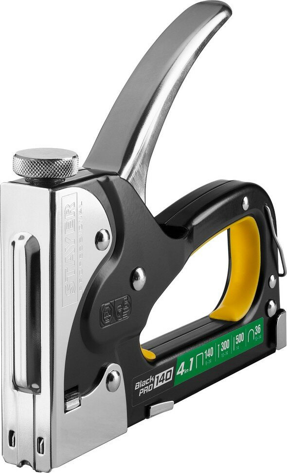 Гвоздескобозабивные Пистолеты Аккумуляторные STAYER Степлер для скоб BlackPro 140 4-в-1: тип 140 (6-14 мм) / 36 (10-14 мм) / 300 (10-14 мм) / 500 (14 мм), STAYER Professional, ( 31510_z01 )