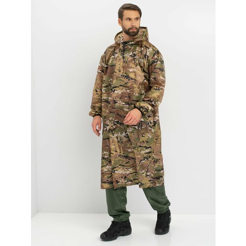 Плащ-дождевик с капюшоном мужской Huntsman ВВЗ для рыбалки, охоты влагозащитный, ткань таффета рипстоп 3000, цвет мультикам (р.52-54/182)