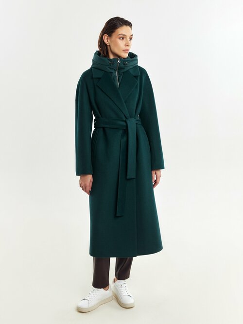 Пальто-кокон  Pompa демисезонное, демисезон/зима, шерсть, удлиненное, размер 44/170, зеленый