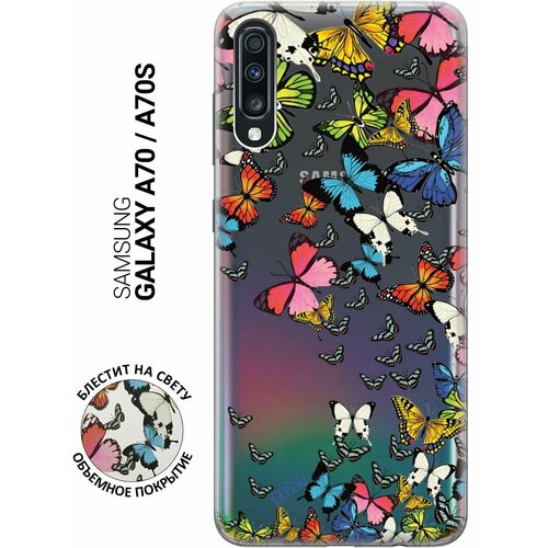 Ультратонкий силиконовый чехол-накладка Transparent для Samsung Galaxy A70, A70s с 3D принтом Magic Butterflies ультратонкий силиконовый чехол накладка для samsung galaxy a51 с 3d принтом magic butterflies