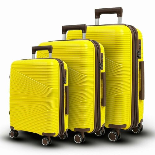 фото Чемодан mironpan 63 мир желт с кор л, 120 л, размер l+, коричневый, желтый