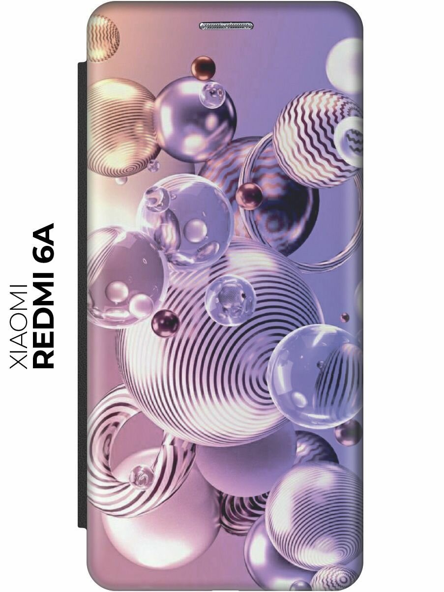 Чехол-книжка Сиреневые шарики на Xiaomi Redmi 6A / Сяоми Редми 6А черный