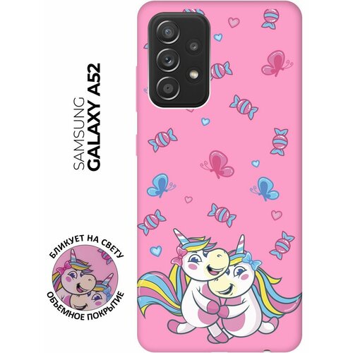 Матовый чехол Unicorns and Candies для Samsung Galaxy A52 / Самсунг А52 с 3D эффектом розовый матовый чехол unicorns and candies для oppo a52 a72 оппо а52 а72 с 3d эффектом черный
