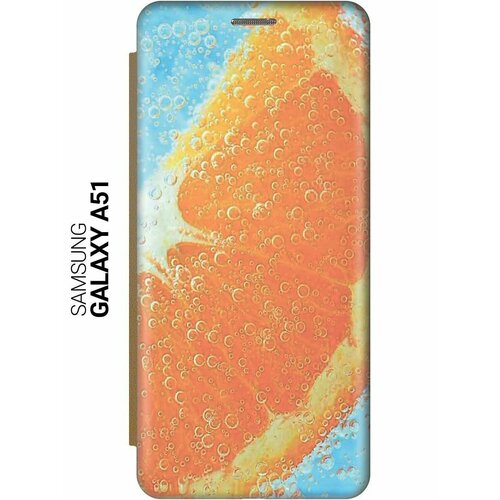 Чехол-книжка на Samsung Galaxy A51, Самсунг А51 c принтом Долька апельсина золотистый чехол книжка на samsung galaxy a51 самсунг а51 c принтом клубника и сливки золотистый