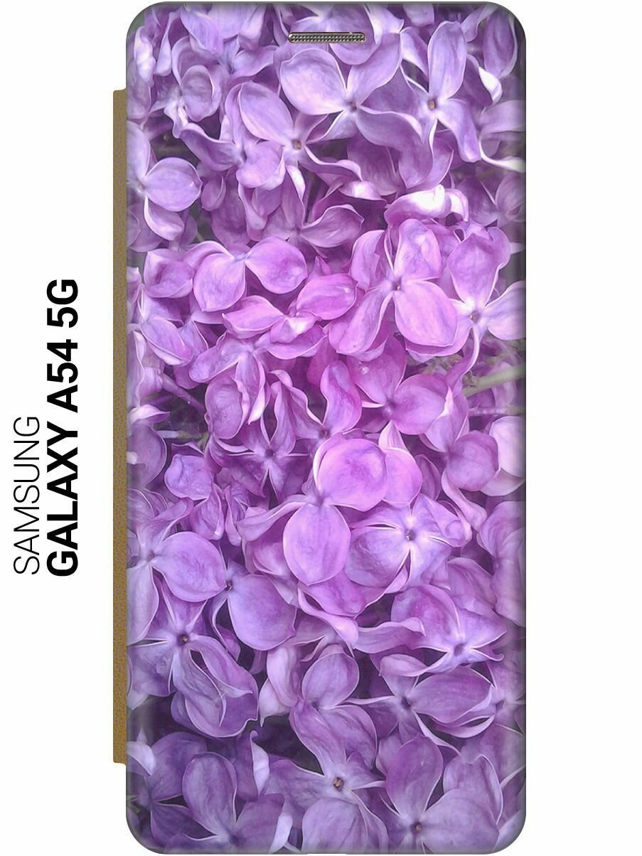 Чехол-книжка на Samsung Galaxy A54 5G, Самсунг А54 c принтом "Цветы серени" золотистый