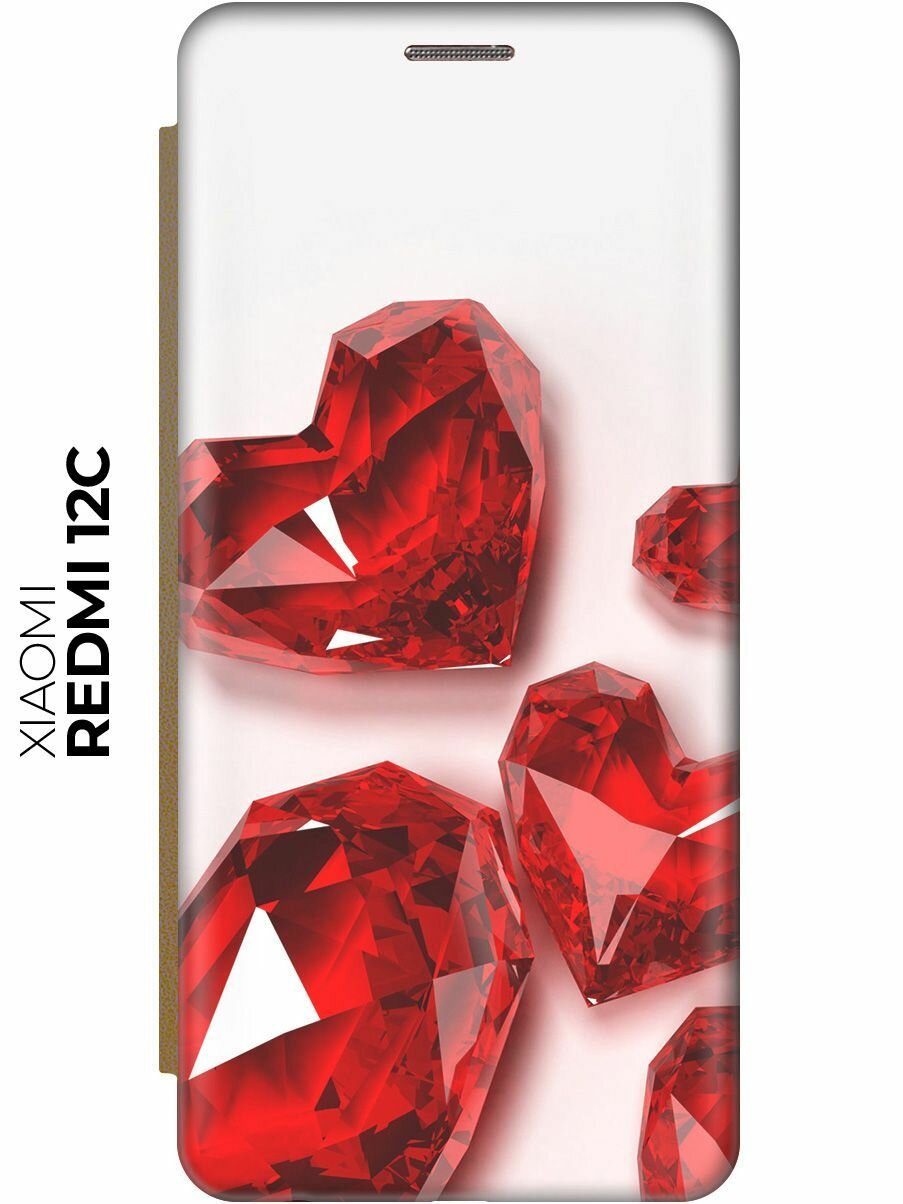 Чехол-книжка Драгоценное сердце на Xiaomi Redmi 12C / Сяоми Редми 12С золотой
