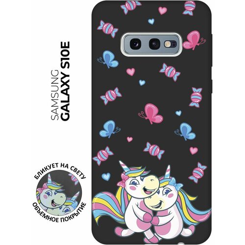 Матовый чехол Unicorns and Candies для Samsung Galaxy S10e / Самсунг С10е с 3D эффектом черный силиконовый чехол с принтом unicorns and candies для samsung galaxy s10e самсунг с10е