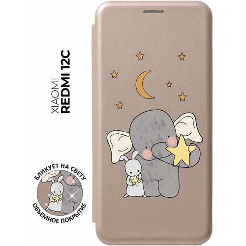 Чехол-книжка Elephant and Bunny на Xiaomi Redmi 12C / Сяоми Редми 12С с 3D эффектом золотой чехол книжка corgi pattern на xiaomi redmi 12c сяоми редми 12с с 3d эффектом золотой