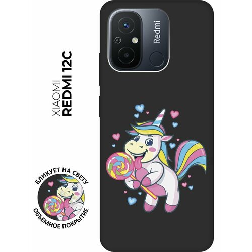 Матовый чехол Unicorn and candy для Xiaomi Redmi 12C / Сяоми Редми 12С с 3D эффектом черный матовый чехол unicorn для xiaomi redmi 12c сяоми редми 12с с 3d эффектом розовый