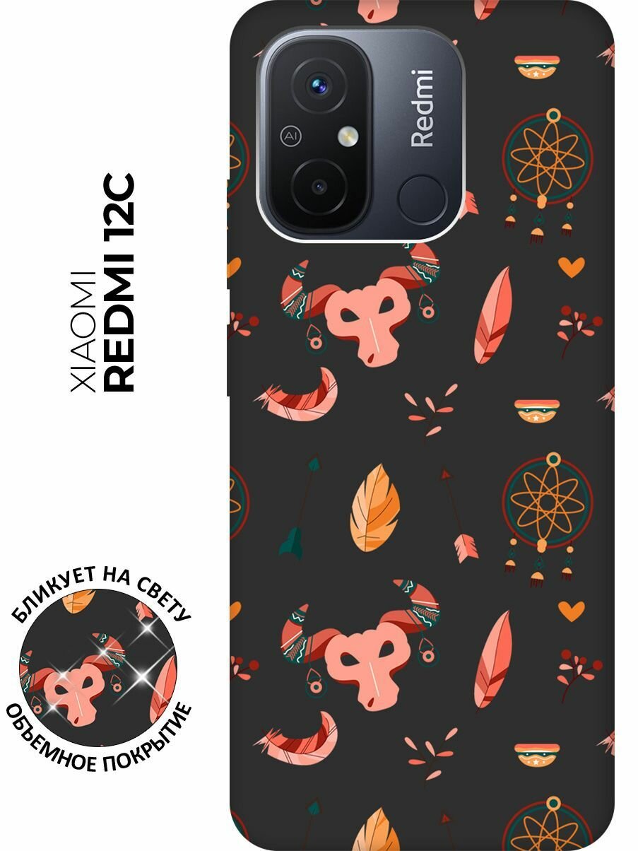 Матовый чехол Boho для Xiaomi Redmi 12C / Сяоми Редми 12С с 3D эффектом черный