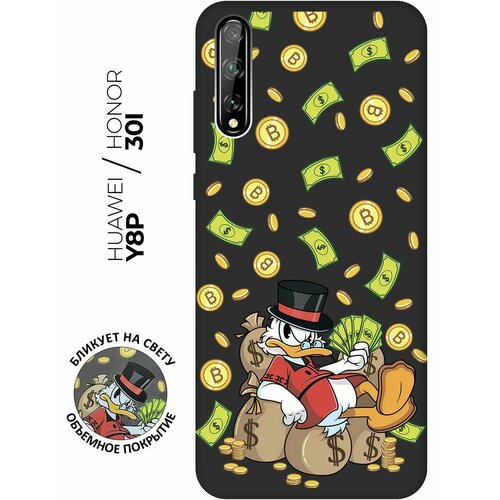 Матовый чехол Rich Scrooge для Honor 30i / Huawei Y8P / Хуавей У8Р / Хонор 30ай с 3D эффектом черный матовый soft touch силиконовый чехол на huawei y8p honor 30i хуавей у8р хонор 30ай с 3d принтом cosmocats черный