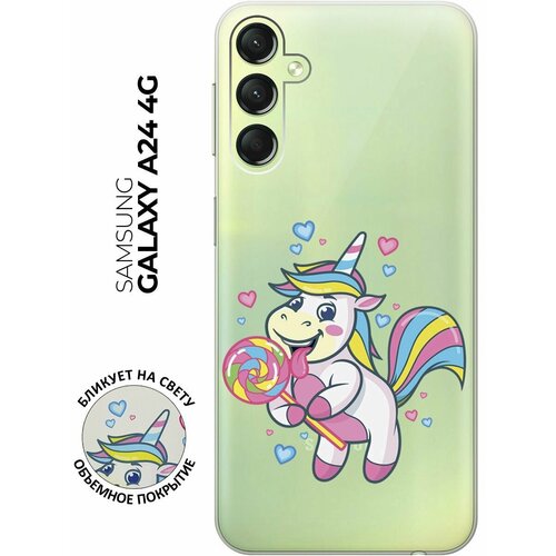 Силиконовый чехол с принтом Unicorn and candy для Samsung Galaxy A24 / Самсунг А24 матовый чехол unicorn and candy для samsung galaxy a24 самсунг а24 с 3d эффектом розовый