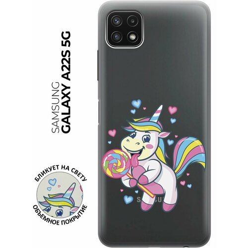 Силиконовый чехол с принтом Unicorn and candy для Samsung Galaxy A22s 5G / Самсунг А22с силиконовый чехол с принтом unicorn and candy для samsung galaxy m13 самсунг м13