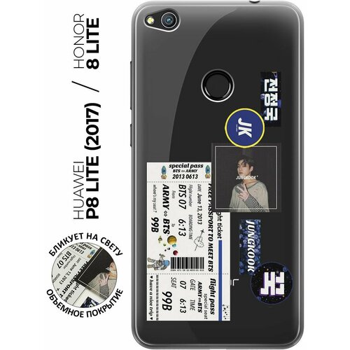 Силиконовый чехол с принтом BTS Stickers для Honor 8 Lite / Huawei P8 Lite (2017) / Хонор 8 Лайт / Хуавей Р8 Лайт 2017 силиконовый чехол на honor 8 lite хонор 8 лайт кот джентльмен прозрачный