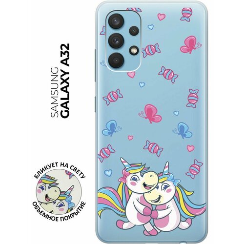 Силиконовый чехол с принтом Unicorns and Candies для Samsung Galaxy A32 / Самсунг А32 матовый чехол unicorns and candies для samsung galaxy a32 самсунг а32 с 3d эффектом бирюзовый