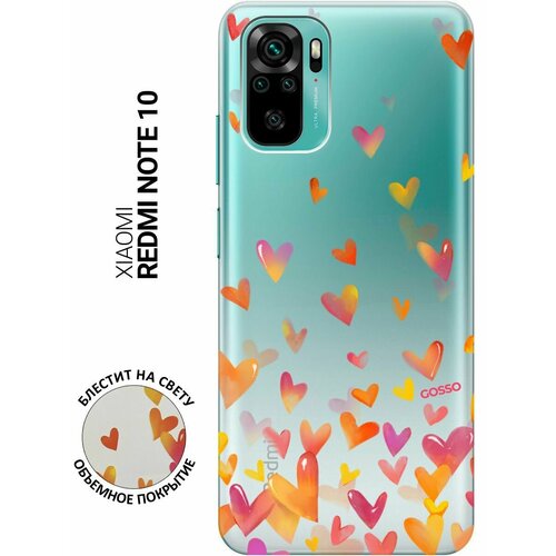 Силиконовый чехол на Xiaomi Redmi Note 10, Note 10S, Сяоми Редми Ноут 10, Ноут 10С с 3D принтом Flying Hearts прозрачный силиконовый чехол на xiaomi redmi note 10 note 10s сяоми редми ноут 10 ноут 10с с 3d принтом flying hearts прозрачный