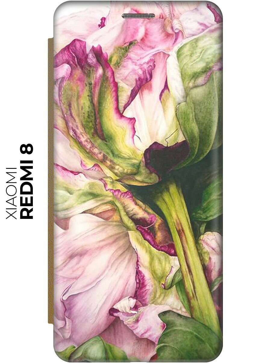 Чехол-книжка Нежность цветка на Xiaomi Redmi 8 / Сяоми Редми 8 золотой