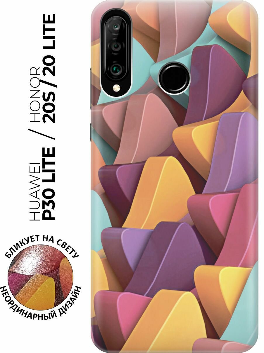 Силиконовый чехол Желто-розовые фигуры на Huawei P30 Lite / Honor 20 Lite / Honor 20s / Хуавей П30 Лайт / Хонор 20 Лайт / Хонор 20s с эффектом блика