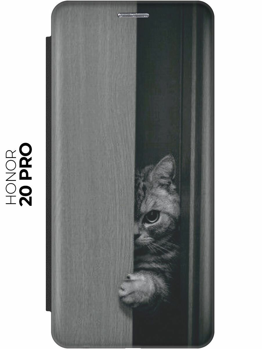 Чехол-книжка Подглядывающий котик на Honor 20 Pro / Хонор 20 Про черный