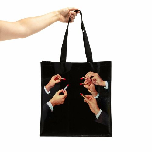 Сумка шоппер Seletti, фактура гладкая, черный