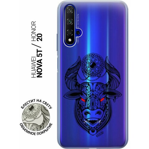 Силиконовый чехол на Honor 20, Huawei Nova 5T, Хонор 20, Хуавей Нова 5Т с 3D принтом Grand Bull прозрачный чехол книжка на honor 20 huawei nova 5t хонор 20 хуавей нова 5т с 3d принтом grand wolf золотистый