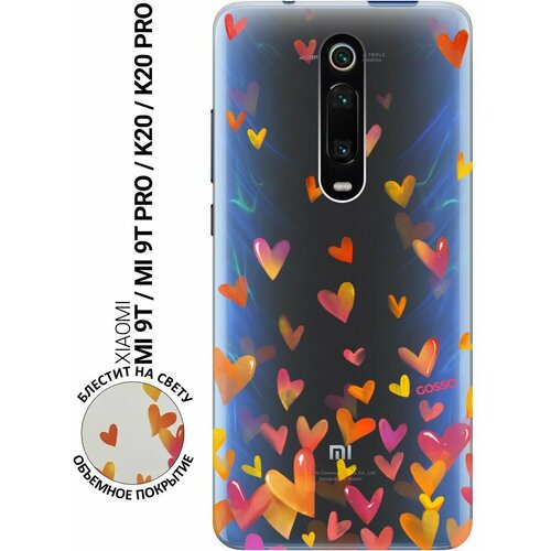 Силиконовый чехол на Xiaomi Mi 9T, Mi 9T Pro, K20, K20 Pro, Сяоми Ми 9Т, Ми 9Т Про с 3D принтом Flying Hearts прозрачный чехол книжка на xiaomi mi 10 сяоми ми 10 с 3d принтом flying hearts золотистый