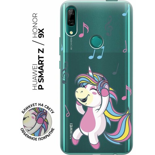 Силиконовый чехол с принтом Musical Unicorn для Honor 9X / 9X Premium / Huawei P Smart Z / Y9 Prime (2019) / Хуавей П Смарт Зет / У9 Прайм (2019) / Хонор 9Х / 9Х Премиум силиконовый чехол на honor 9x 9x premium huawei p smart z y9 prime 2019 хуавей хонор 9х silky touch premium с принтом lazy cat голубой