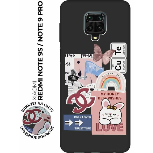 Матовый чехол Cute Stickers для Xiaomi Redmi Note 9s / Note 9 Pro / Сяоми Редми Ноут 9с / Ноут 9 Про с 3D эффектом черный матовый чехол space stickers для xiaomi redmi note 9s note 9 pro сяоми редми ноут 9с ноут 9 про с 3d эффектом черный