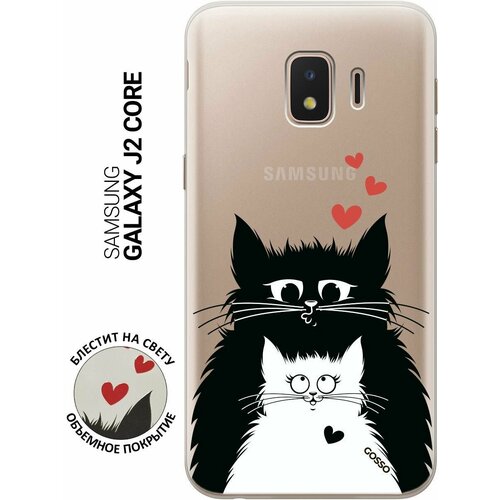 ультратонкий силиконовый чехол накладка transparent для samsung galaxy a40 с 3d принтом cats in love Ультратонкий силиконовый чехол-накладка Transparent для Samsung Galaxy J2 Core с 3D принтом Cats in Love