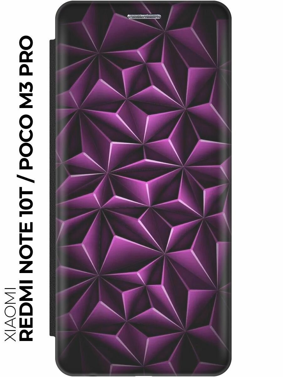 Чехол-книжка Лиловый узор на Xiaomi Redmi Note 10T / Poco M3 Pro / Сяоми Поко М3 Про / Сяоми Редми Ноут 10Т черный