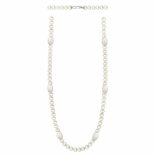 Колье Эстет, серебро, 925 проба, родирование, ракушка, жемчуг, длина 60 см. ожерелья эстет ожерелье с жемчугом