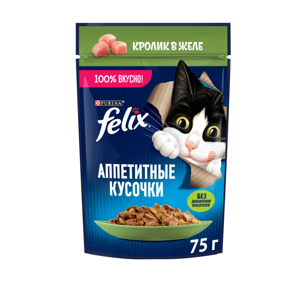 Felix Аппетитные кусочки влажный корм для взрослых кошек с кроликом, в ...