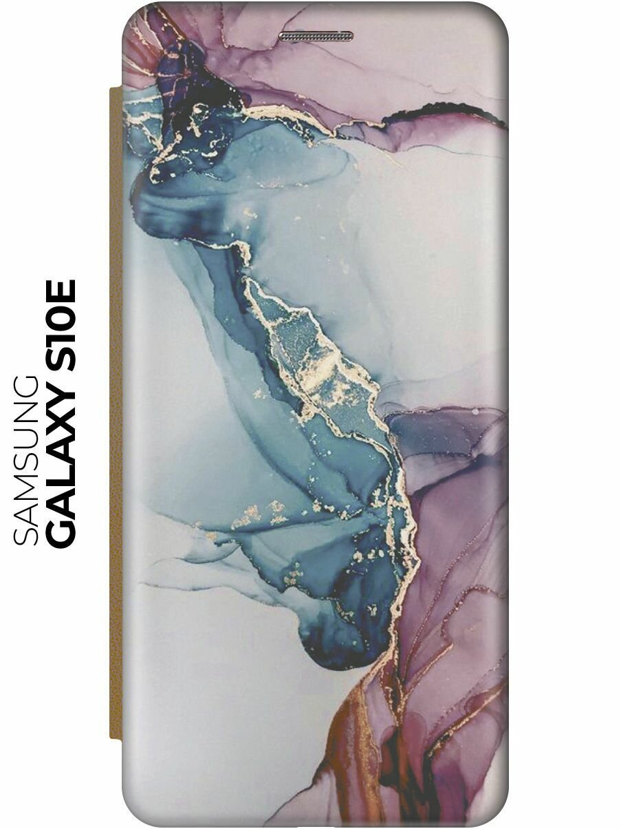 фото Чехол-книжка Сине-розовый мрамор на Samsung Galaxy S10e / Самсунг С10е золотой