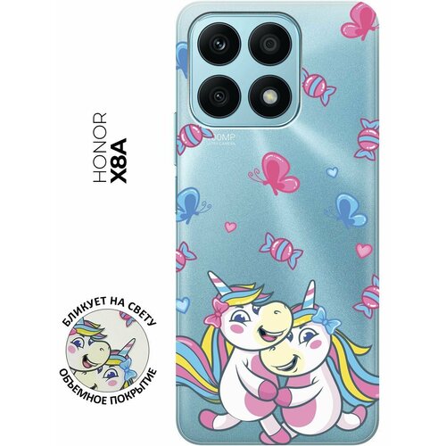 Силиконовый чехол с принтом Unicorns and Candies для Honor X8a / Хонор Х8А силиконовый чехол на honor x8a хонор х8а с 3d принтом cheshire cat прозрачный