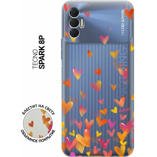 Силиконовый чехол на Tecno Spark 8P / Техно Спарк 8Р с 3D принтом Flying Hearts прозрачный чехол книжка на tecno spark 8p техно спарк 8р с 3d принтом flying hearts золотистый