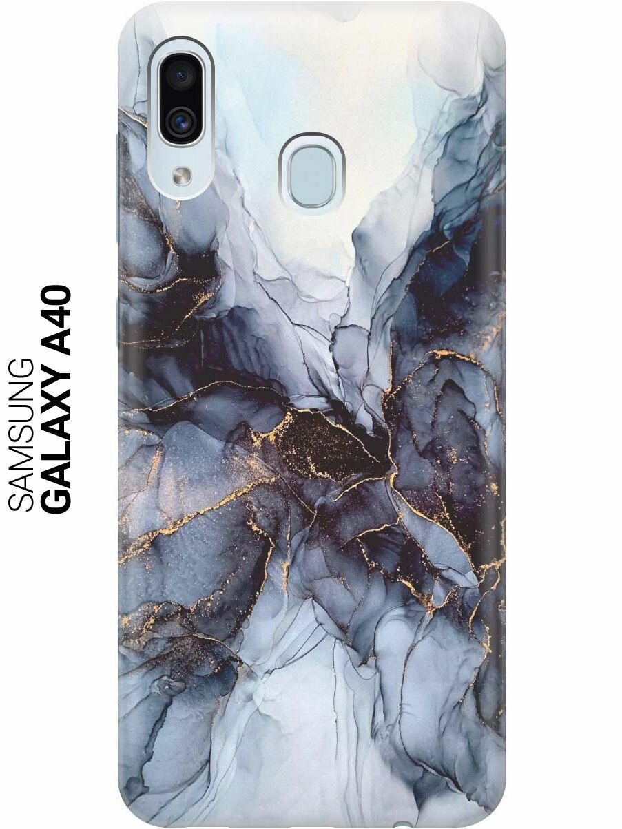 Ультратонкий силиконовый чехол-накладка для Samsung Galaxy A40 с принтом "Черно-белый мрамор"