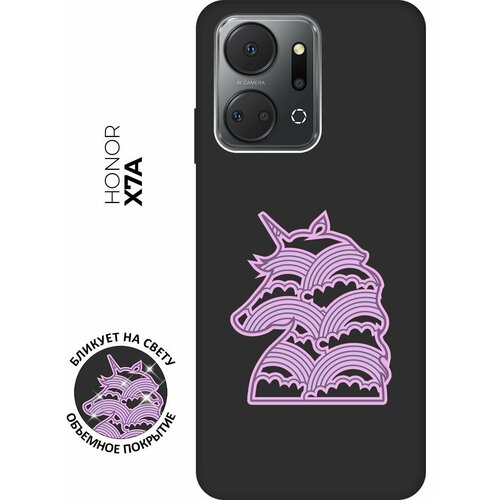 Матовый чехол Rainbow Unicorn для Honor X7a / Хонор Х7а с 3D эффектом черный черный, фиолетовый