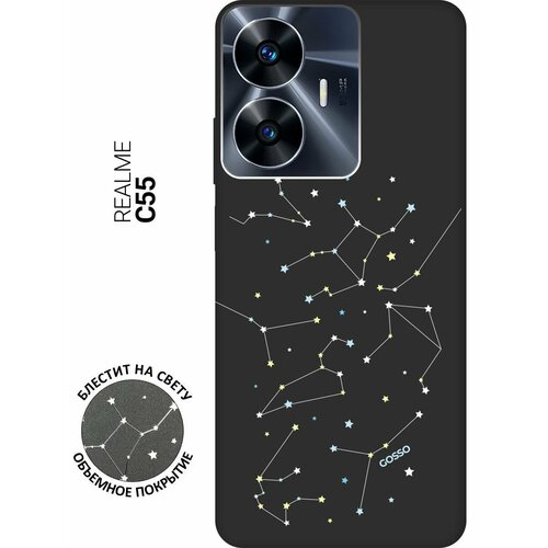 Матовый Soft Touch силиконовый чехол на Realme C55, Рилми С55 с 3D принтом Constellations черный матовый soft touch силиконовый чехол на realme c55 рилми с55 с 3d принтом amazing asters черный