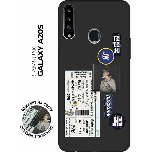 Матовый чехол BTS Stickers для Samsung Galaxy A20s / Самсунг А20с с 3D эффектом черный матовый чехол cute stickers для samsung galaxy a20s самсунг а20с с 3d эффектом черный