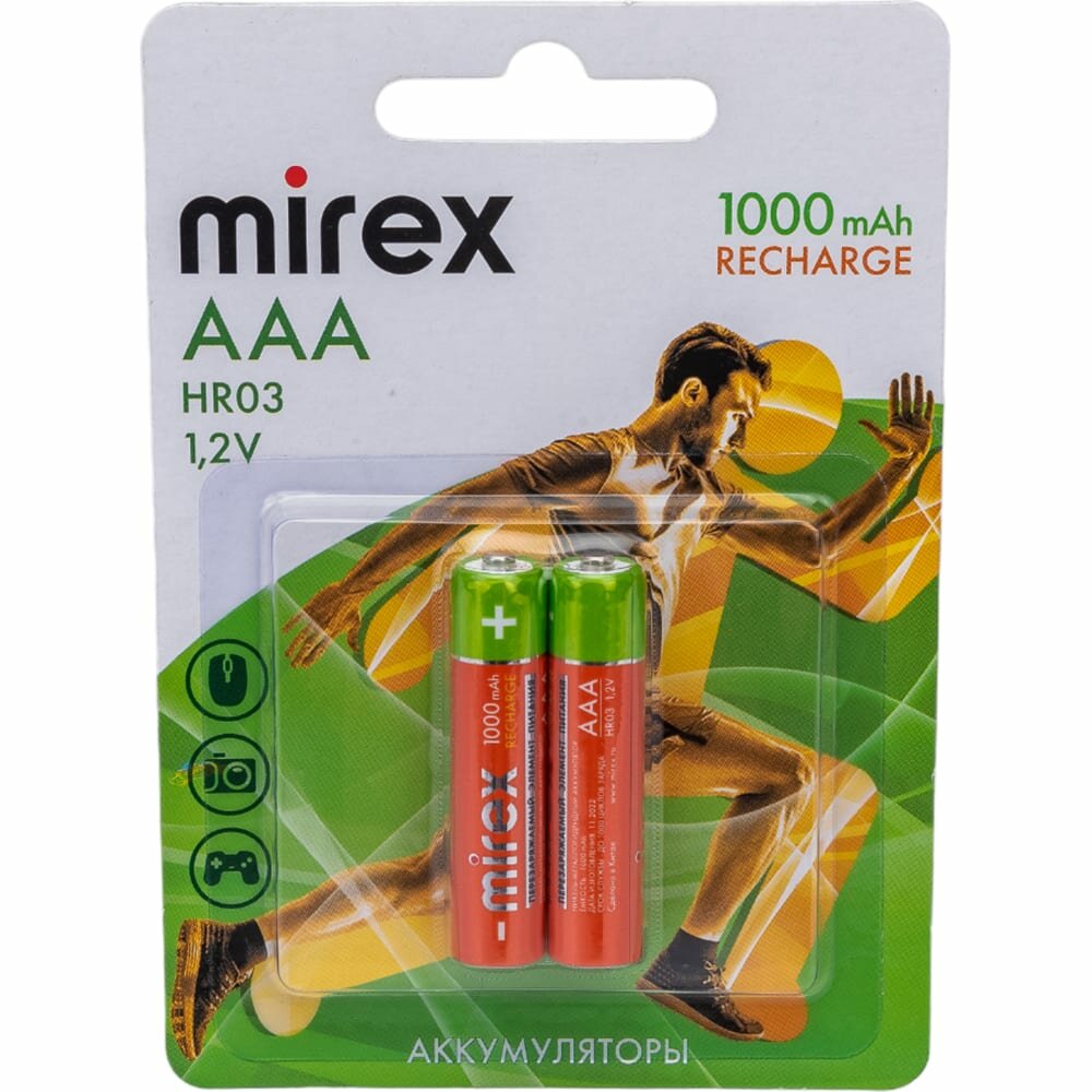 Mirex Аккумулятор Ni-MH HR03 / AAA 1000mAh 1,2V 2 шт ecopack, 23702-HR03-10-E2