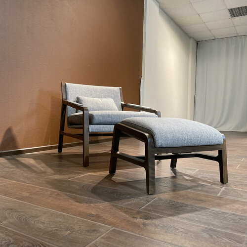 Кресло+пуф Homage Loft/массив, рогожка/серый, коричневый/73x80x70 см