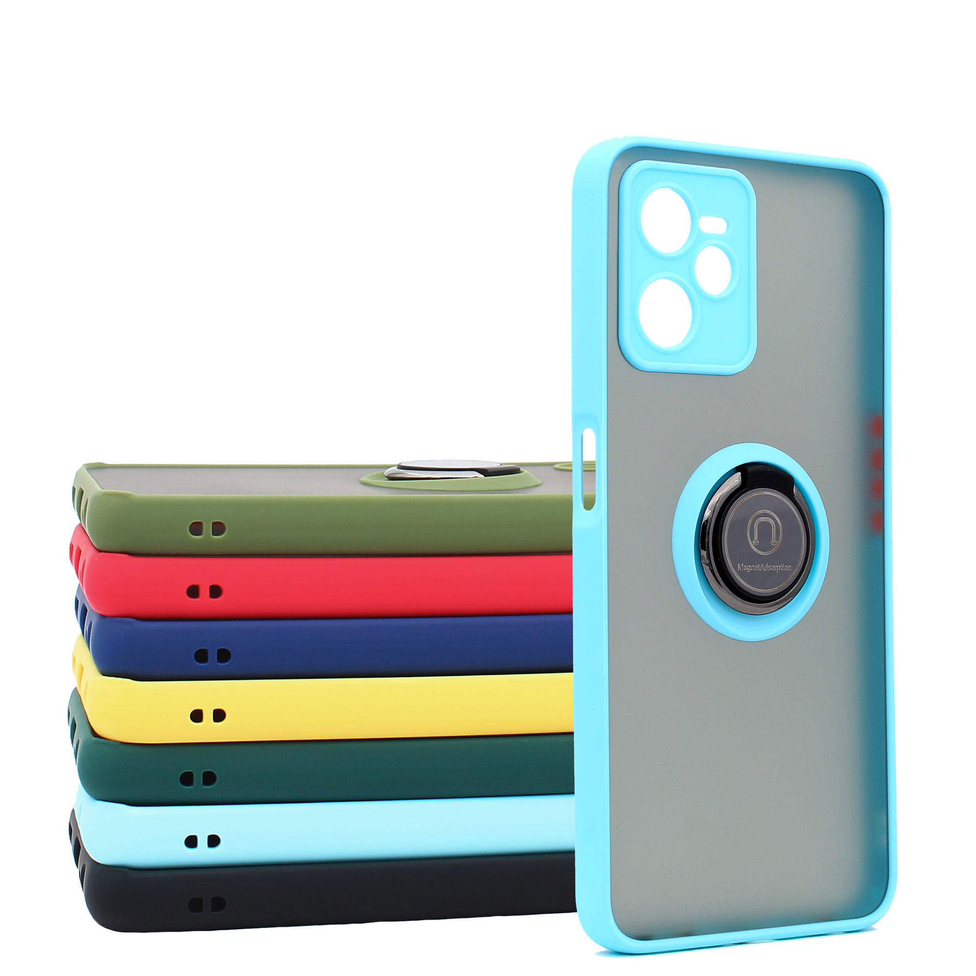 Чехол противоударный Mobix для Realme C35 с кольцом и с функцией подставки цвет: голубой