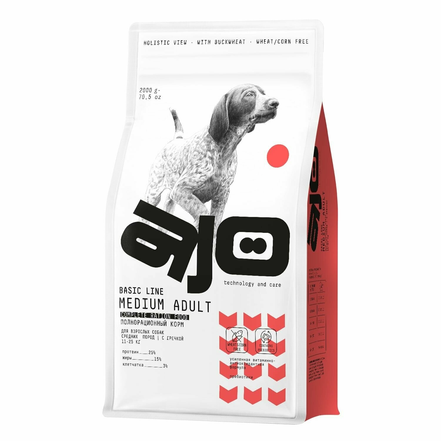 Сухой корм AJO Dog Medium Adult с гречкой для взрослых собак средних пород 2 кг