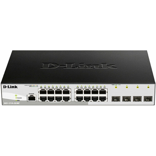 D-Link / DGS-1210-20/ME/B Managed L2 Metro Ethernet Switch 16x1000Base-T, 4x1000Base-X SFP, Surge 6KV, CLI, RJ45 Console, RPS, Dying Gasp